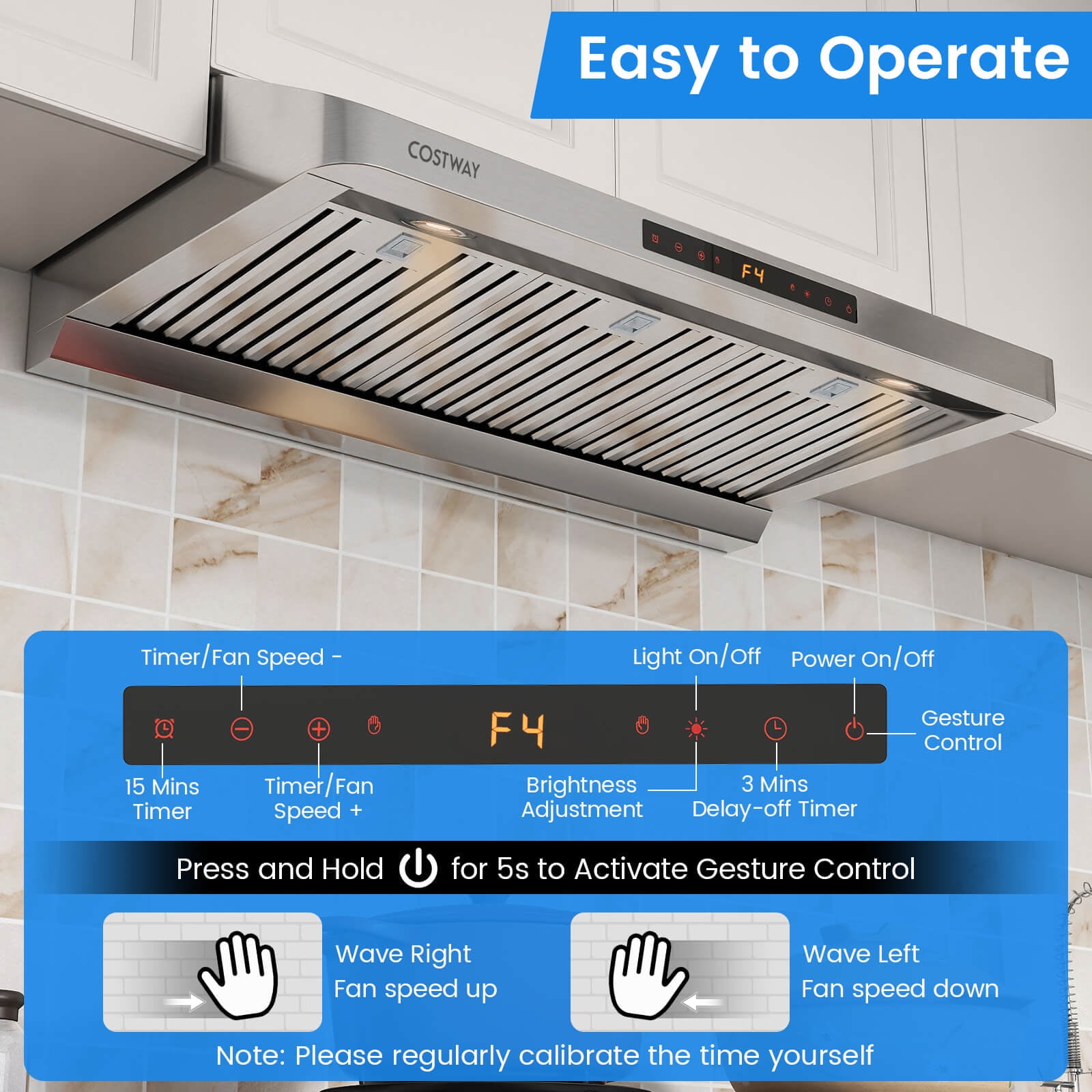 Costway 36 Inch Under Cabinet Range Hood with Oil Collector, 4 Fan Speeds, Touch/Gesture