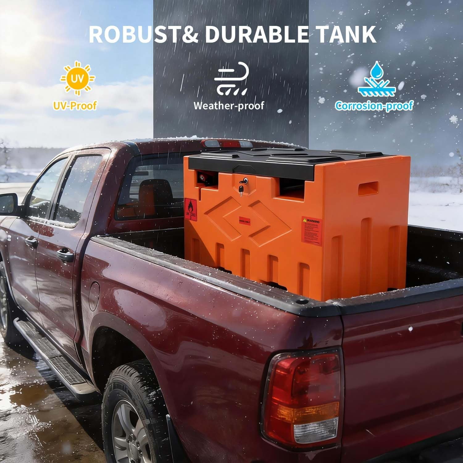 Portable 50 Gallon Diesel Fuel Transfer Tank with 12V Electric Pump, 11.9 GPM Flow Rate, 15ft Hose, Automatic Nozzle, Orange