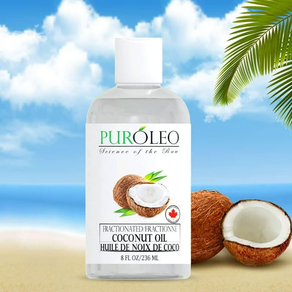 PUROLEO Huile de Noix de Coco Fractionnée 8 Fl Oz / 236 ML (Emballée au Canada) 100% Hydratant Naturel et Inodore Corps de la Peau des Cheveux, Aromathérapie, Massage, Démaquillant