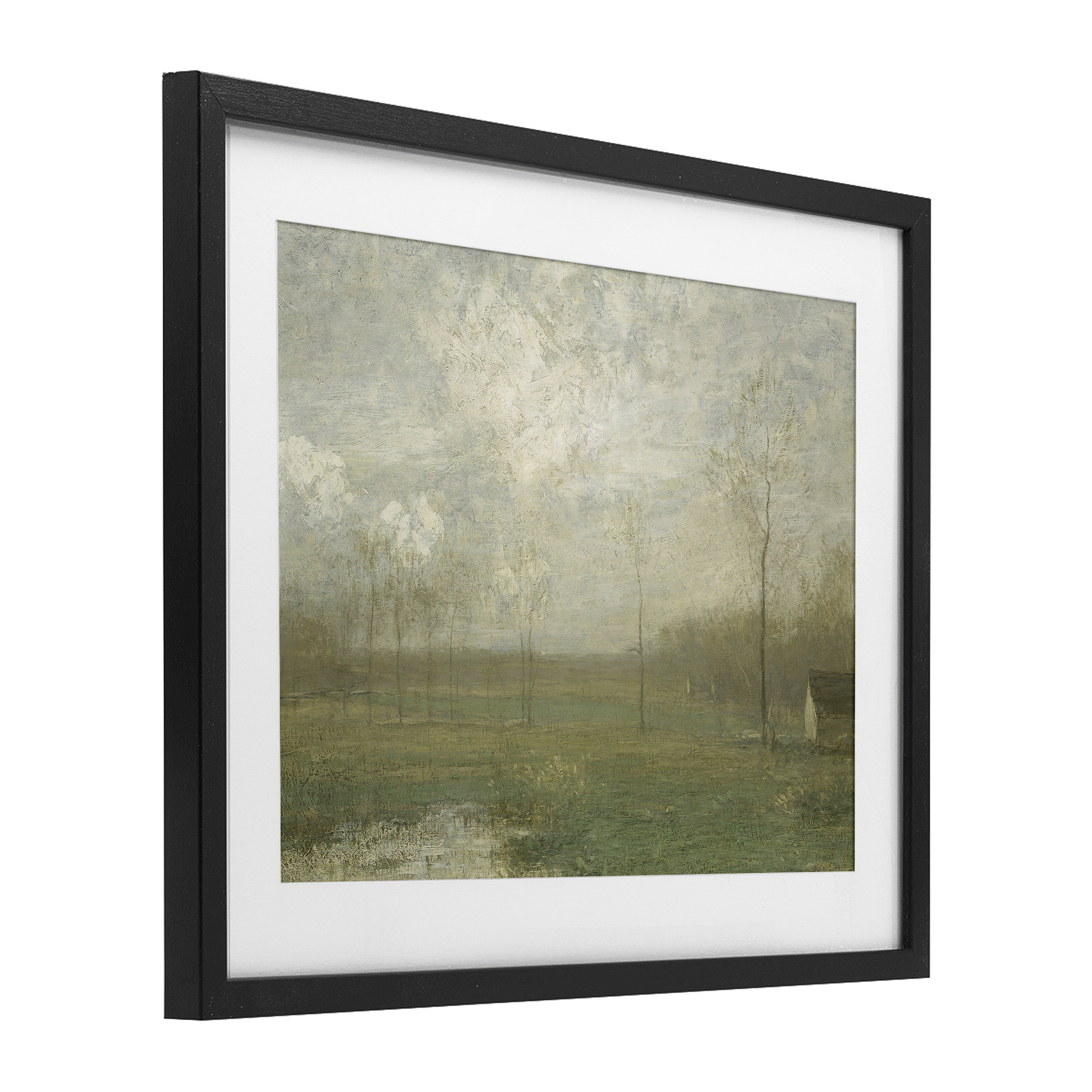 Hazy Farmland View Black Framed Print Under Glass, design by Lettered and Lined
