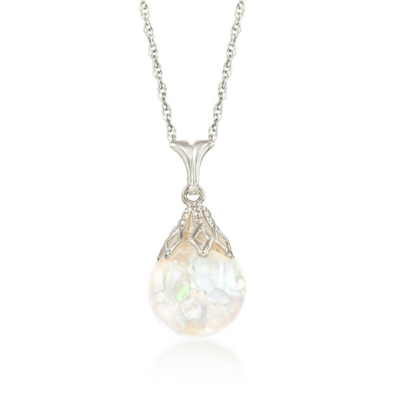 Ross-Simons Floating Opal Pendant Necklace in 14kt White Gold, Women's, Adult
