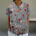thumbnail image 2 of Tops de Manga Corta para las Mujeres Suelto Ajuste Casual Cortado Manga Corta Blusa de Impresión, Camisa Suelta de Cuello Redondo de Poliéster, Lavado a Mano Primavera Verano, 2 of 8