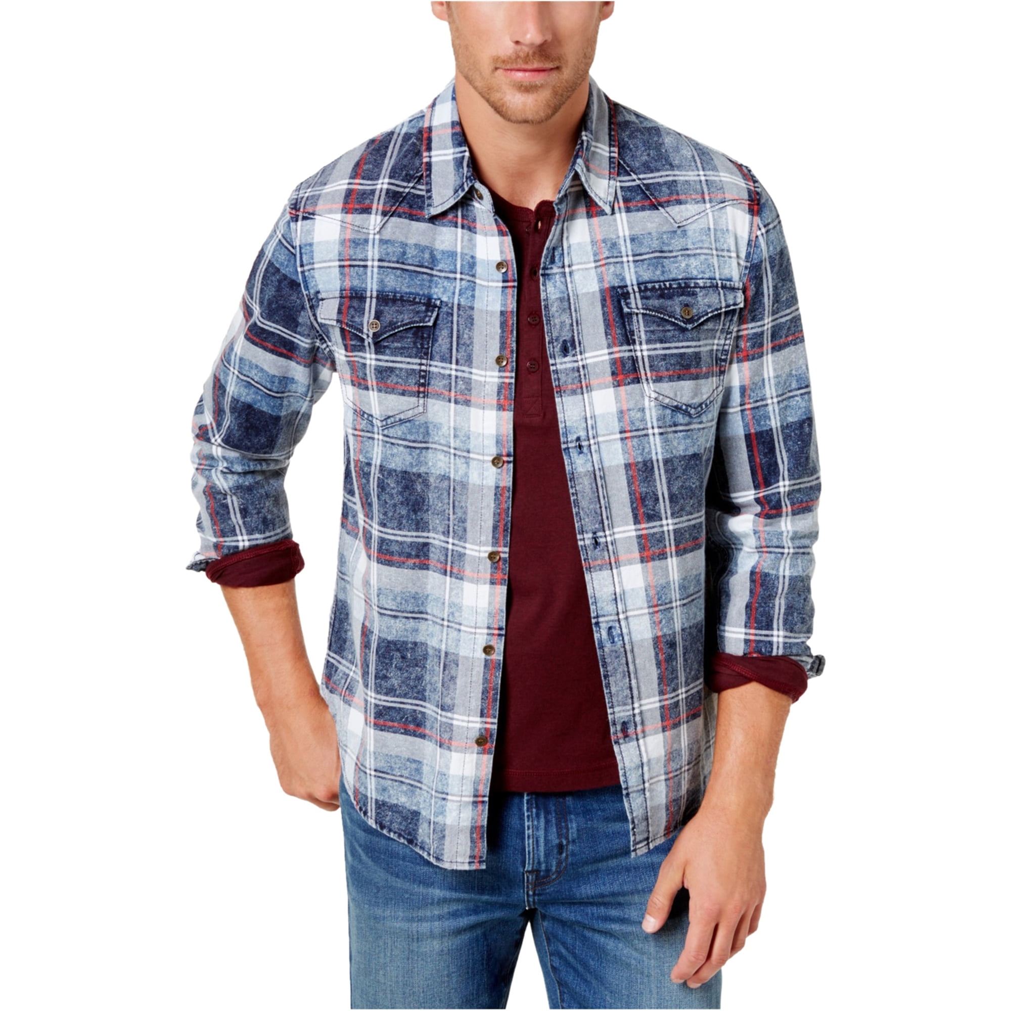 Blake Shelton Blake Shelton Mens Woven Button Up Shirt, Blue, XLarge