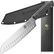 Kessaku 8-Inch Santoku Knife - Senshi Series - Forged Japanese AUS-8 High Carbon Stainless Steel - Carbon Fiber G10 Handle with Sheath