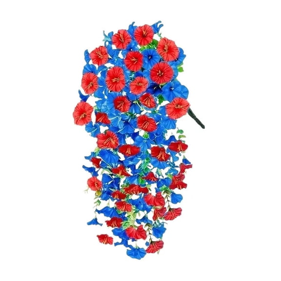 HuiXinOu Red and Blue Morning Glory Hanging Decorations Patriotic Independence Day Fake Flower Vines for Home Porch Window Wall and Holiday Festive Display