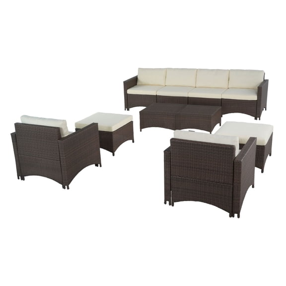 Studio Shine Collection 4-Seater sofa, 2 Armchairs with Ottoman and coffee table conversation set