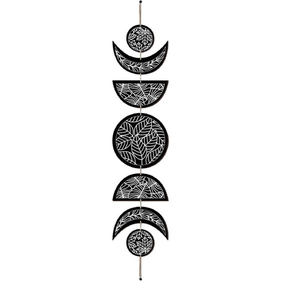 1pc 7 Pcs Boho Moon Wall Decor Moon Phase Wall Hanging Display Nordic Wood Wall Art Leaf Hollow Home Decoration Wall Mounted Decal Ornament for Bedroom Living Room Apartment 31x6.2 Inch