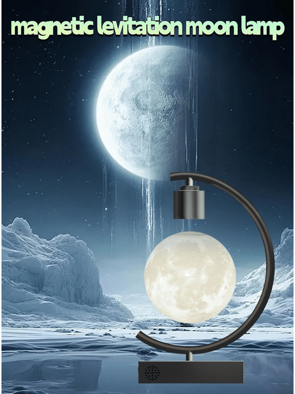 Levitating Moon Lamp with Speaker, 3D Magnetic Floating Night Light, 3 Color LED Planet Lamp with Fast Charger, Wood Base Desk Decor for Bedroom Living Room Gifts