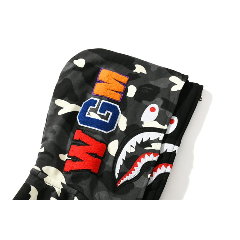BAPE Shark Cotton Hoodie Street Fashion Camouflage Double Hooded, luminous  spots Black 