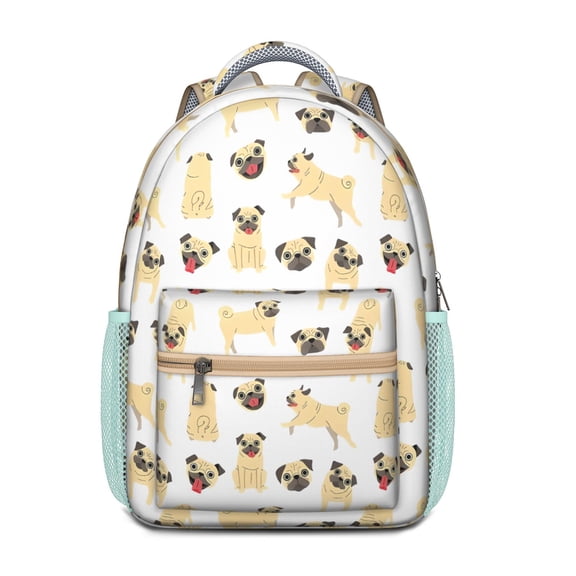Cute Cartoon Pug Backpack for School,Cute School Bag,Schoolbag with Adjustable Shoulder Straps & Padded Back,15.3"x11"x6.7"