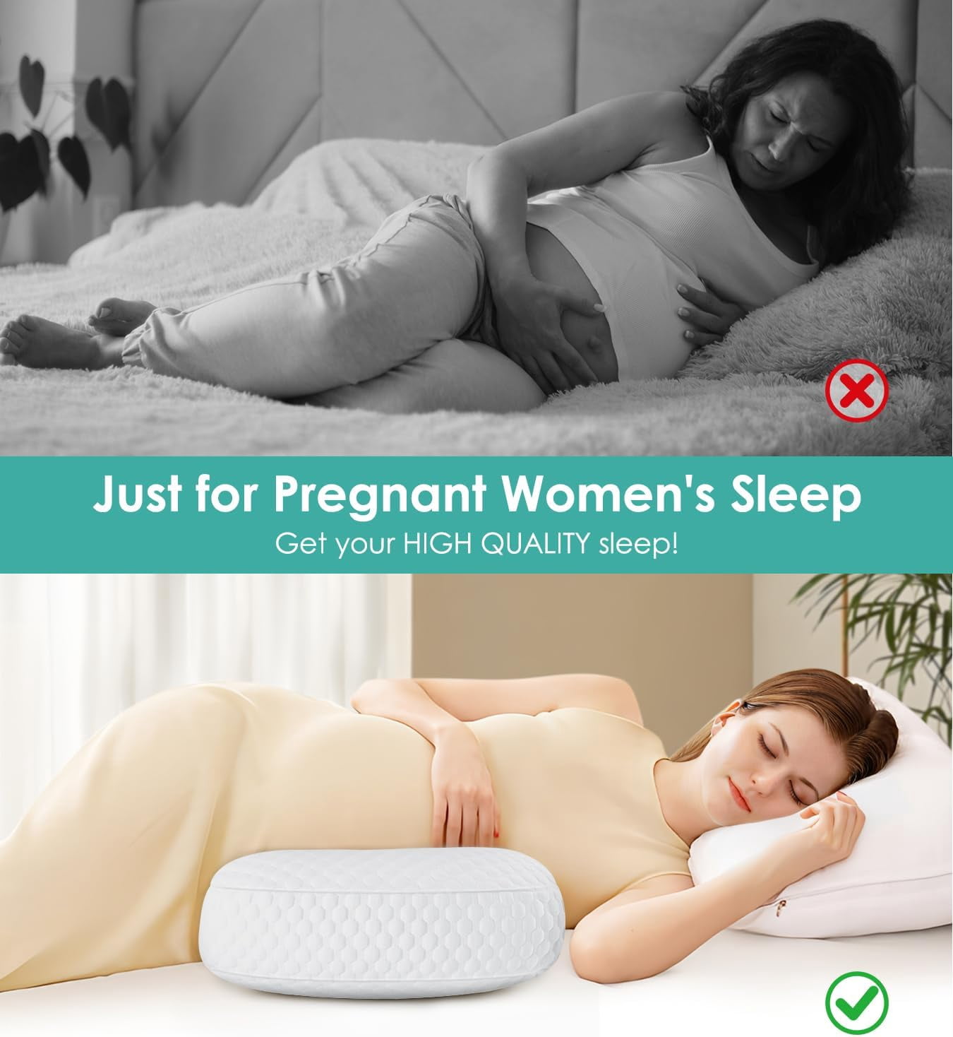 Pregnancy Pillow Cooling for Sleeping, Detachable and Adjustable Double-Sided Support Maternity Pillow Skin-Friendly for Pregnant Women Back, HIPS, Legs(30°Slope Design Verified by Expectant Mothers)