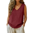 thumbnail image 5 of Womens Tops Cotton Linen Tank Tops Causal V Neck Sleeveless Tshirts Blouse Loose Fit Shirt on Sale, 5 of 5