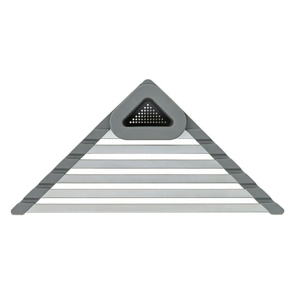 Triangle Roll-Up Dish Drying Rack for Sink Corner Small Foldable Stainless Steel Over The Sink Multipurpose Kitchen Drainer Caddy Organizer Storage Space Saver Shelf Holder (Gray)