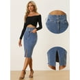 thumbnail image 2 of DARING DIVA Women's Denim Split Hem Pencil Jean Midi Skirts XS Blue, 2 of 6