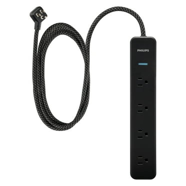 Philips Surge Protector, 4 Outlet, Adapter-Spaced, 450J, Braided Cord, 4ft, Black