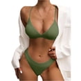 thumbnail image 2 of Women's Two Piece Swimsuit Ribbed Trim Solid Color Bikini Set for Swimming Beach Pool Summer,Army Green,L, 2 of 4