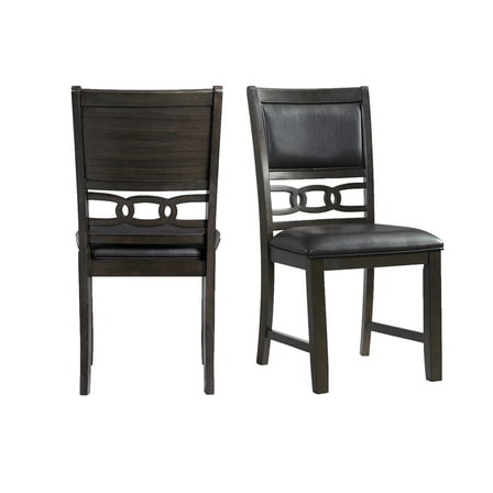 Faux Leather Side Chairs - Set of 2 - Dark Walnut Finish - Ladder Back Design - Dining Room Accent Chairs