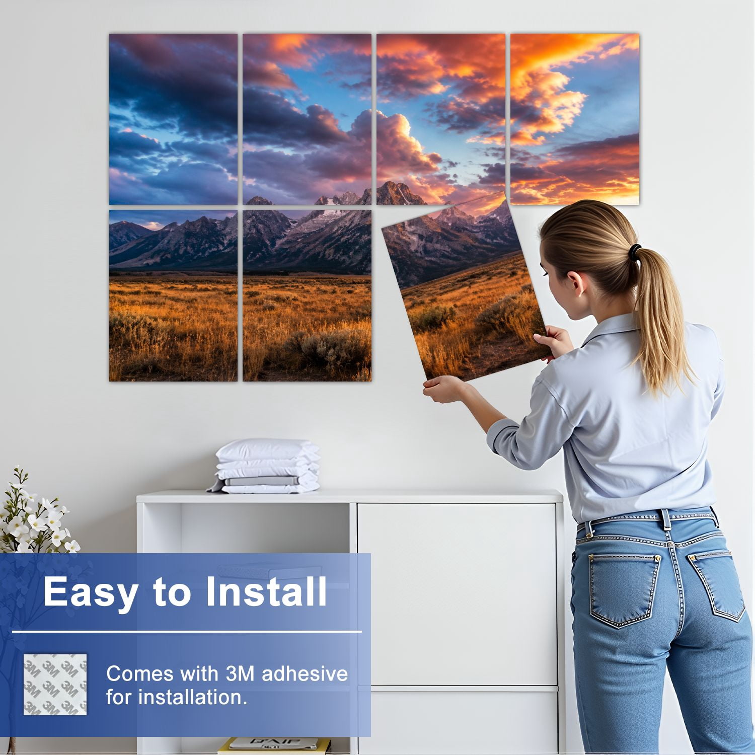 8 Pack Art Acoustic Panels Sound Absorbing Sandia Mountains Sunset Decorative Soundproof Wall Panels Self Adhesive for Nursery Game Room Bedroom 48"x32"
