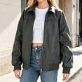 thumbnail image 3 of Women Faux Leather Jackets Bomber Casual PU Zip Motor Biker Coat, 3 of 6