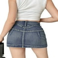 thumbnail image 4 of Women Mini Denim Skirts  Summer Rhinestone High Waist Flap Pocket Short Jean Skirts, 4 of 6