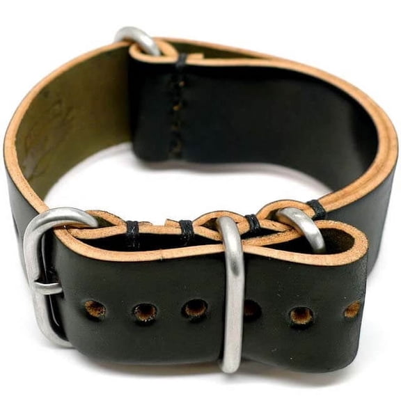 Da Luca Shell Cordovan Military Watch Strap - Black (Matte Buckle) : 20mm