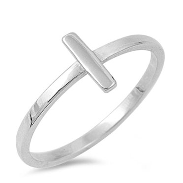 Sterling Silver Sideways Cross Ring – 925 Band, 9mm Width – Available Sizes 3-12