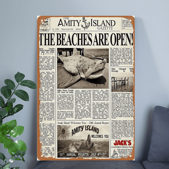 Jaws Newspaper Front Page Metal Poster Retro Style - Size 24''x36'' - Postora