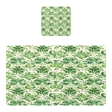 

Wobogo St Patricks Green Cloverleaf Placemats Coasters Set of 1 Heat-resistant Non-slip Easy to Clean Square Dinner Plate Mat