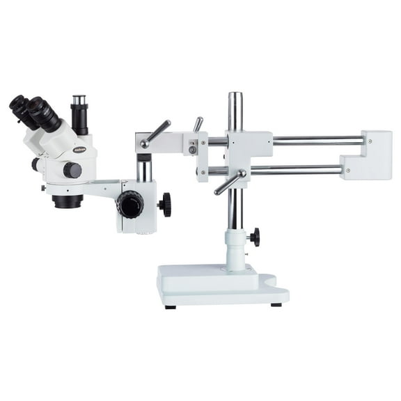 AmScope 7X-45X Simul-Focal Stereo Lockable Zoom Microscope on Dual Arm Boom Stand New