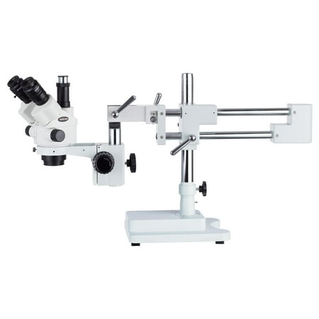 AmScope 7X-45X Simul-Focal Stereo Lockable Zoom Microscope on Dual Arm Boom Stand New