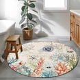 thumbnail image 4 of Summer Coastal Round Living Room Rugs 3.3 ft, Ocean Coral Seaweed Washable Area Rug with Non-Slip Sturdy Edge Binding Round Front Door Mat Floor Carpet for Entryway, 4 of 9