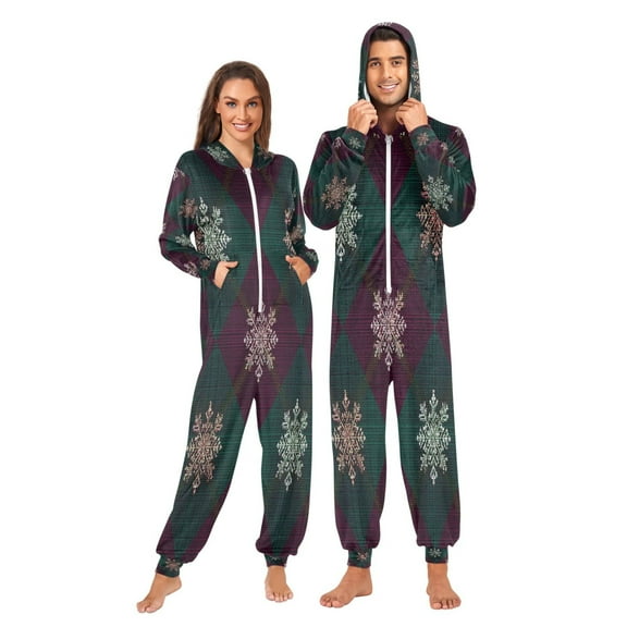 Onesie Jumpsuits For Men&Women Winter One Piece Zipper Pajamas Playsuit Digital Snowflakes