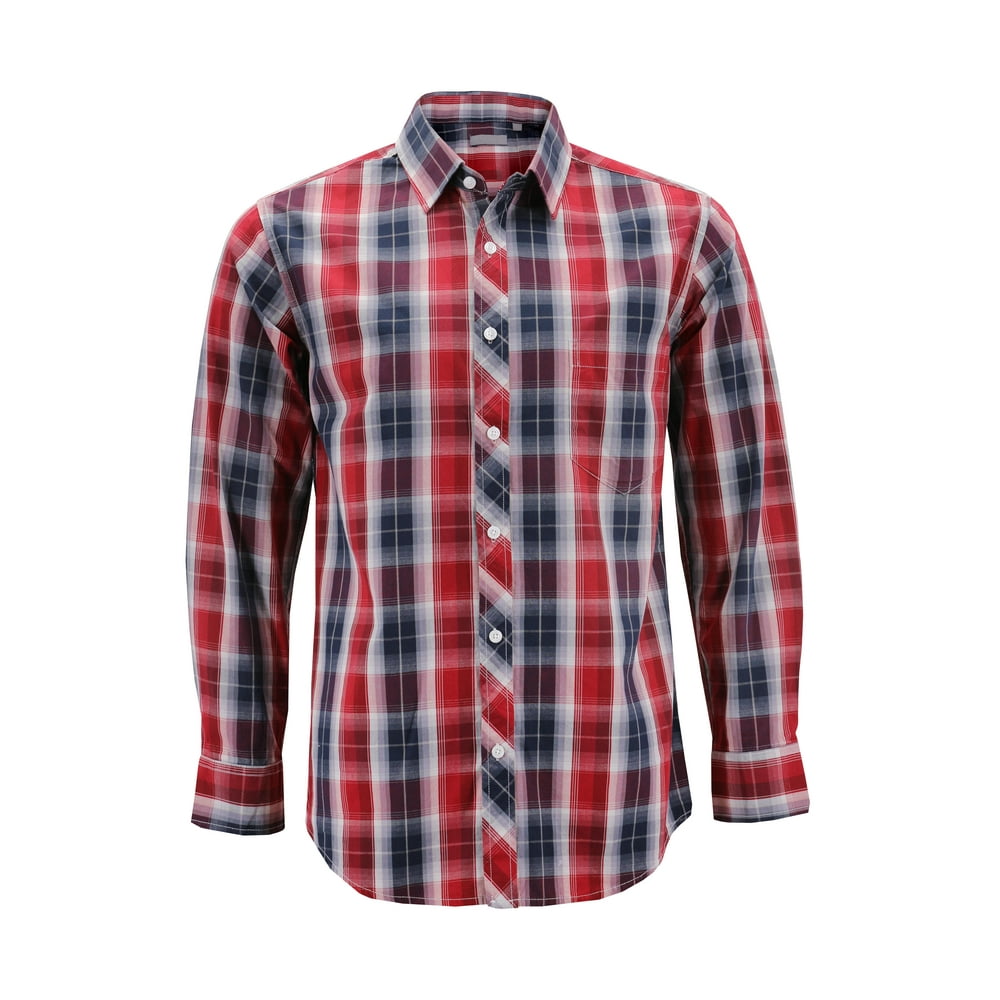 VKWEAR - Men’s Cotton Casual Long Sleeve Classic Collared Plaid Button ...