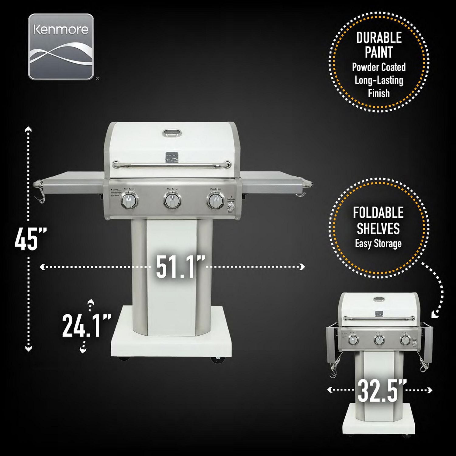 Kenmore 3 Burner Pedestal Gas Grill - Pearl