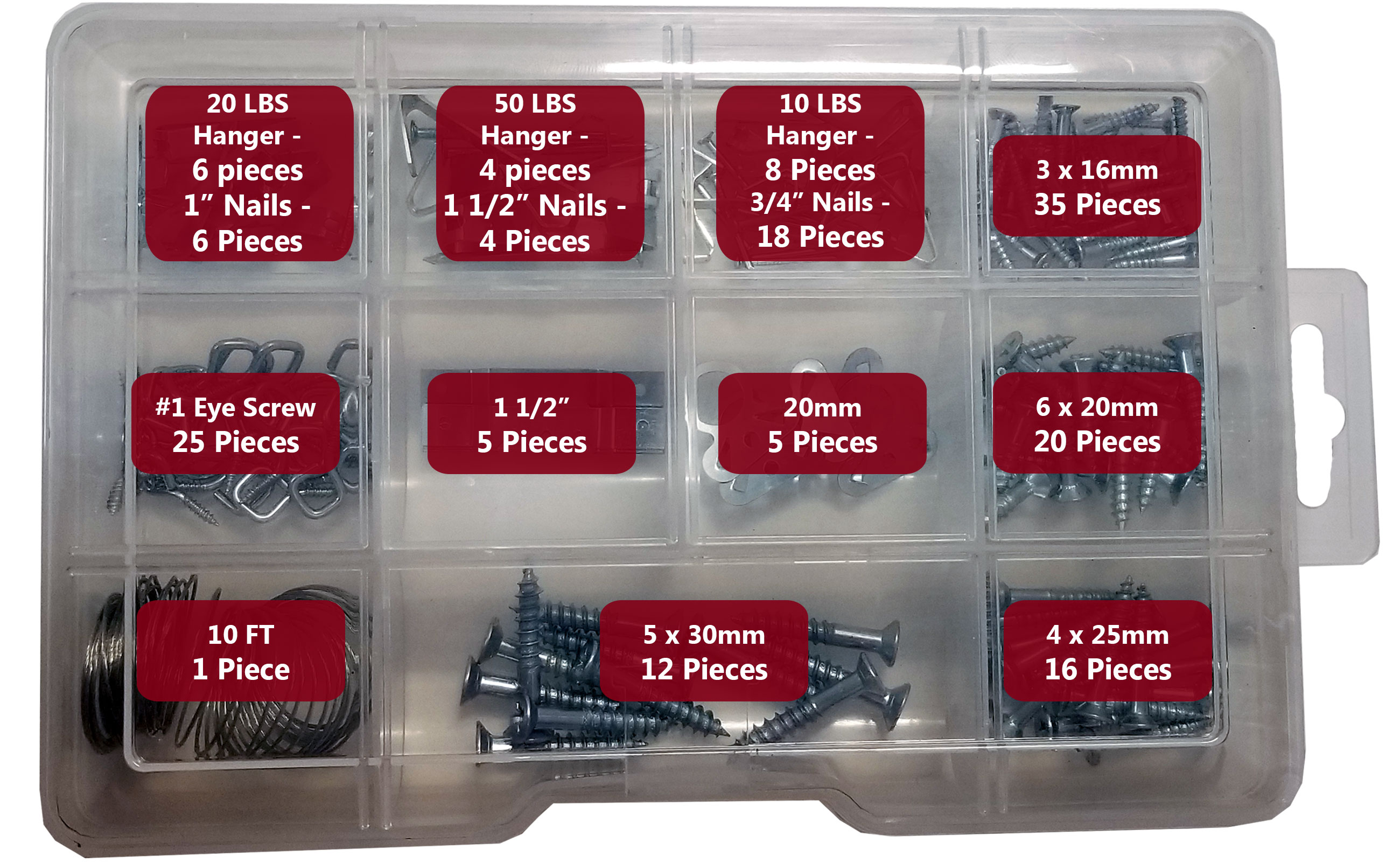 Picture Hanging Kit, Includes Hanging Nails, Hanging Hooks, Picture Wire, Tools Needed, Variety of Sizes, 165 Pieces - image 2 of 5