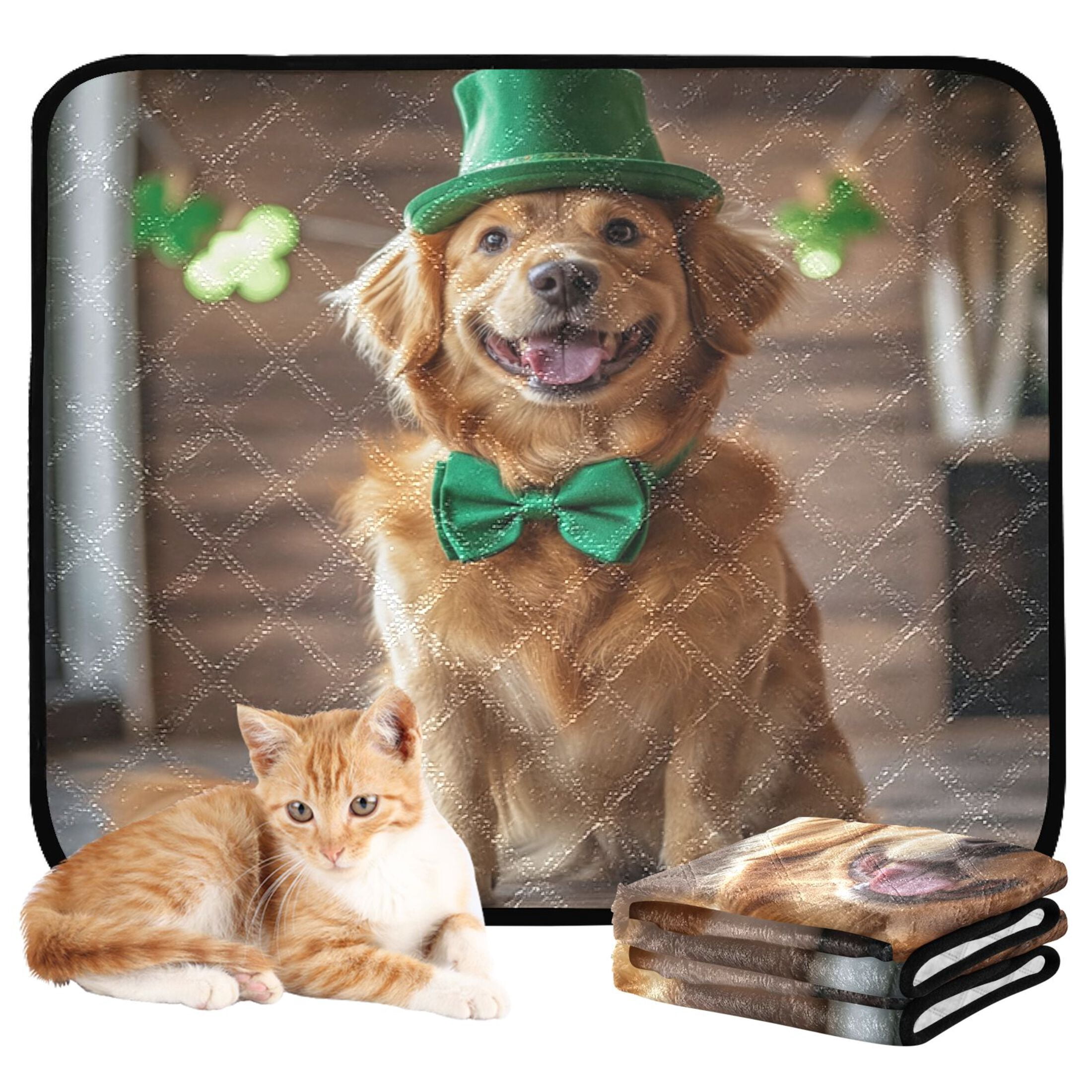 Qxltty St Patricks Golden Retriever Cat litter Pads Pet Set of 2 Diaper Mats Center Anti-leakage Layer Absorbent Soft and Comfortable
