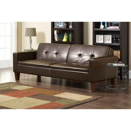 Cline Sofa Bed With Wood Legs, Brown Fau