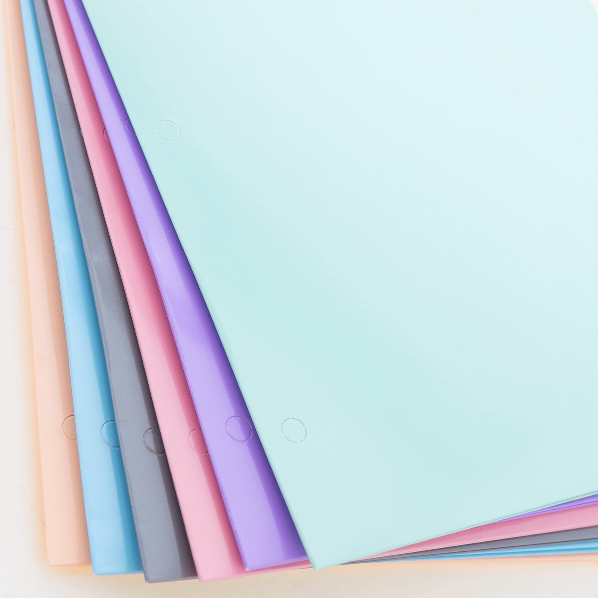 BAZIC 2 Pockets Paper File Folder, Laminated Glossy 3 Hole Portfolio, Assorted Pastel Colors Letter Size, 48-Pack