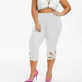 thumbnail image 4 of LYXSSBYX Plus Size Leggings for Women Clearance Fashion Women Plus Size Solid Hollow Elastic Waist Casual Leggings Capris Pants, 4 of 7