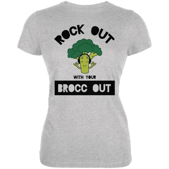 Vegetable Broccoli Rock Out With Your Brocc Out Funny Juniors Soft T Shirt Heather LG