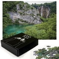 thumbnail image 2 of Ambesonne Lake Jigsaw Puzzle Durable Cardboard, Waterfall Mountains Tree Print, 1000 pcs, Olive Green and Warm Taupe, 2 of 5