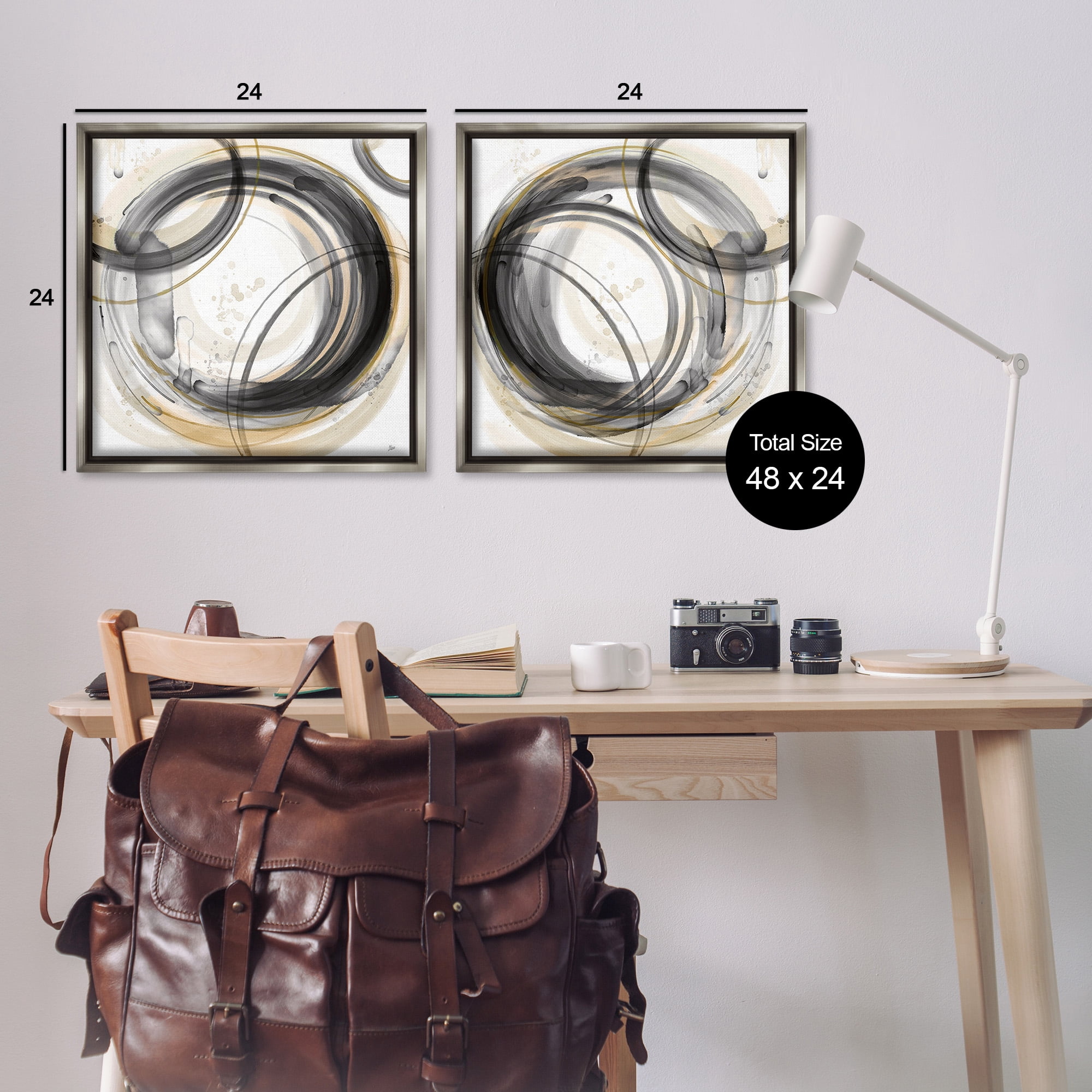 Stupell Industries Concentric Circles Pattern Abstract Painting Gray Floater Framed Canvas Art Print Wall Art, 25 x 25, Set of 2