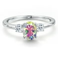 thumbnail image 3 of Gem Stone King 14K White Gold Mercury Mist Mystic Topaz and White Topaz Engagement Ring for Women | 1.28 Cttw | Oval 7X5MM | Gemstone November Birthstone | Size 9, 3 of 6
