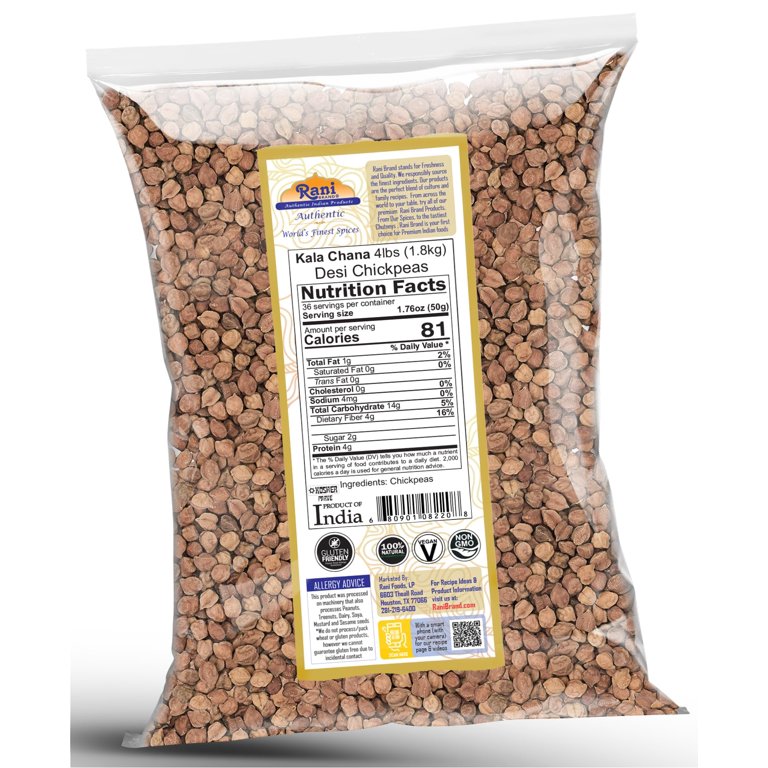 Rani Brand Organic Kala Chana Desi Chickpeas with Skin 64oz 1.81kg