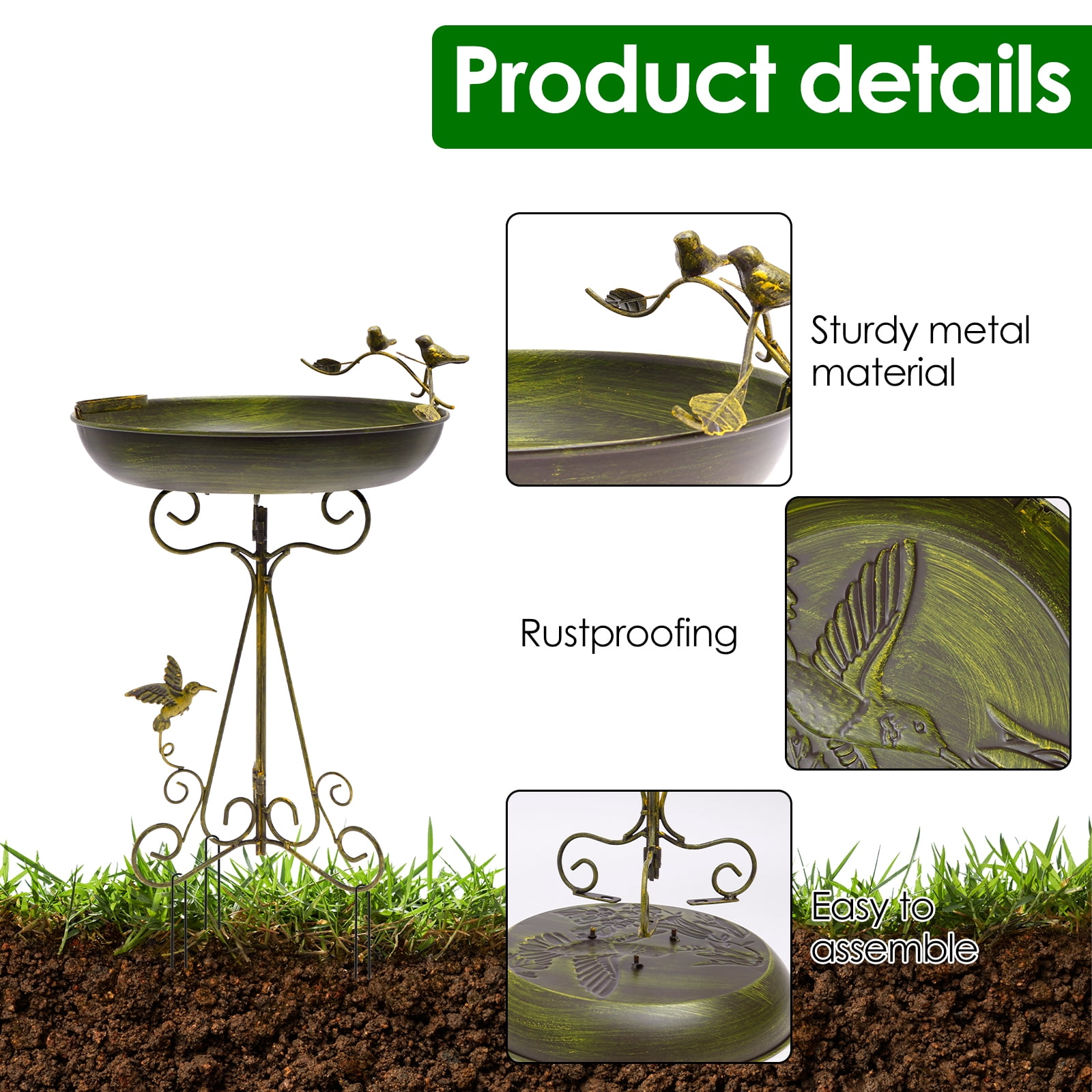 Threns 40" Metal Bird Bath for Outside,Vintage Freestanding Birdbaths & Birdfeeder,Bird Baths Feeder Bowl for Outdoors Garden Patio Yard Lawn Decor