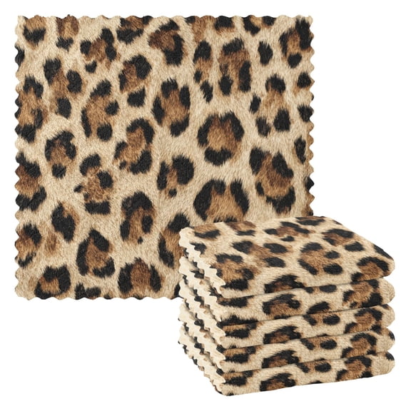 6 Pieces of Kitchen Towels 11x11Inch Kitchen Dish Cloths Kitchen Dish Towels Reuseable Cleaning Cloths Leopard Pattern