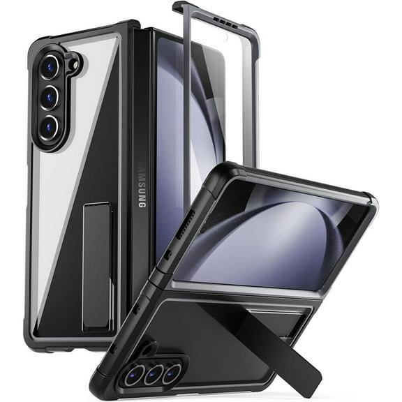 Poetic Guardian Case for Samsung Galaxy Z Fold 5 7.6 Inch,[Kickstand][Mil-Grade Protection] Ultra-Thin Full-Body Hybrid Shockproof Protective Rugged Cover with Built-in Screen Protector, Black/Clear