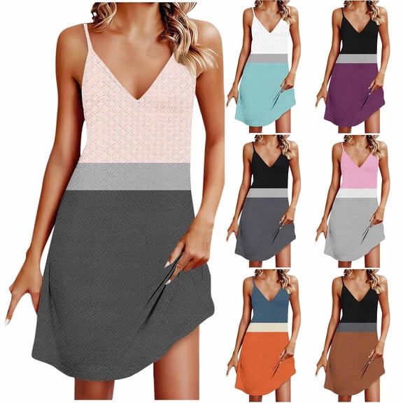 Bovxnpu Summer Dresses for Women, Sleeveless Mini Dress Sundresses Tank Dresses, Women Summer Casual Slim Suspender With Adjustable Buckle V-neck Jumpsuit Long Skirt