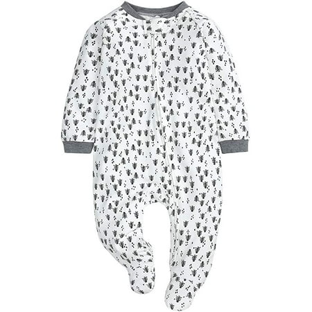 

QWZNDZGR Baby Girls Long Sleeve Footies Zipper Romper Flower Pajama Infant Bosyduit Jumpsuit