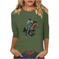 thumbnail image 2 of Black*Friday Discounted Items under $5 GaThRRgYP Womens Tops,Fall Tops for Womens 2025 Trendy,Women's New 3/4 Sleeve Western Style Printed Casual Top T-shirt Green XL, 2 of 4
